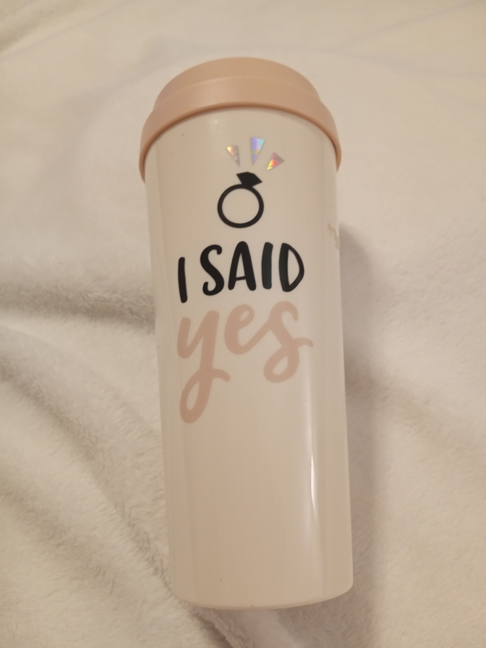 Cream Travel Tumbler with Blush Lid - "I Said Yes"